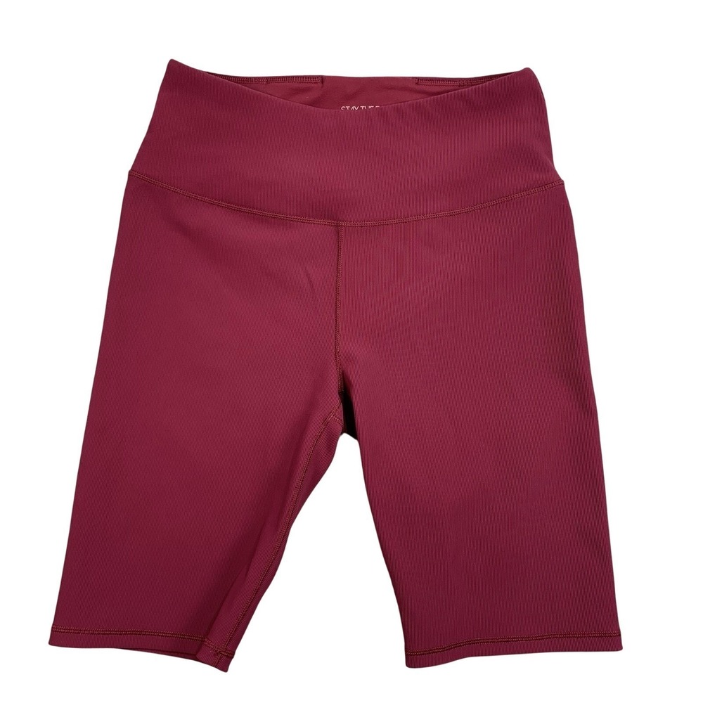 CALIA Stay the Path Ribbed High Rise Biker Shorts Women's Small Raspberry
